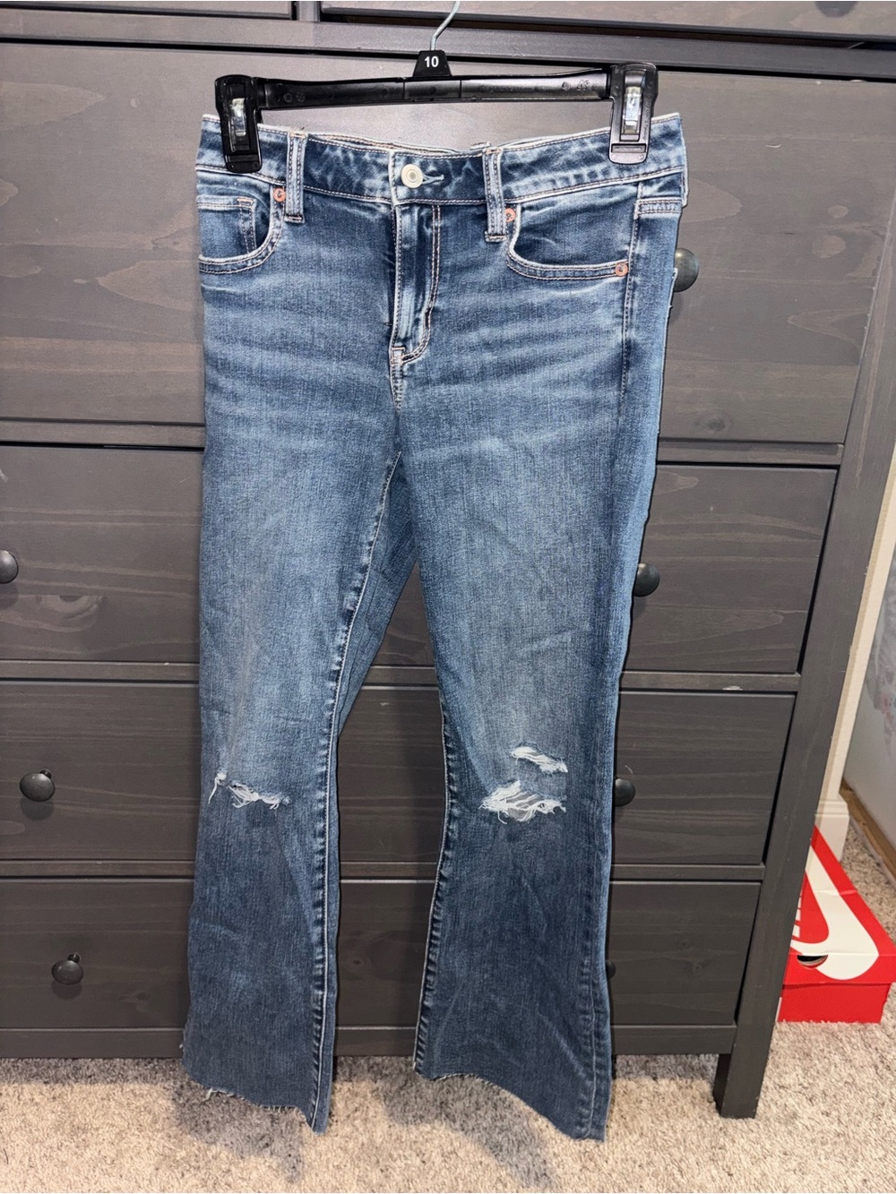 American Eagle Outfitters Medium Blue Distressed Flare Jeans